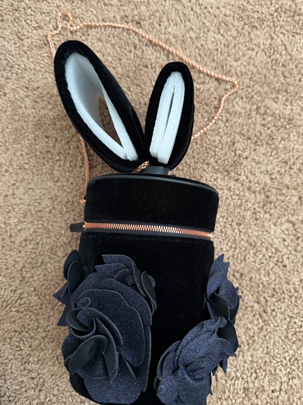 Sophia Webster Black Velvet Floral Bunny Crossbody Bag